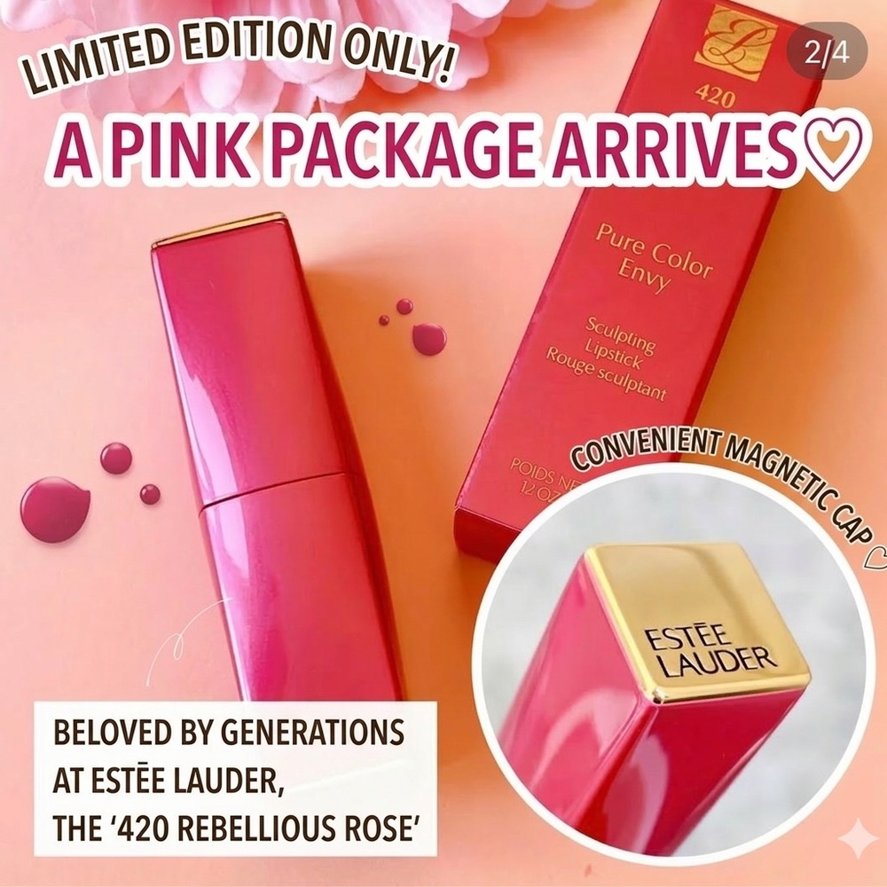 NIB ESTEE LAUDER/PURE COLOR ENVY SCULPTING LIPSTICK 420 REBELLIOUS ROSE 3.5g